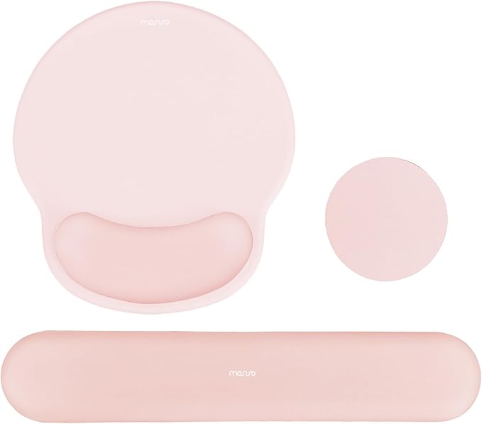 MOSISO Wrist Rest Support for Mouse Pad&Keyboard Set, Circle Curved Ergonomic Mousepad&Coaster Non-Slip Base Home/Office Wrist Support&Easy Typing Pad with Soft Cloth&Silicone Lining, Chalk Pink