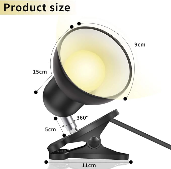 RONG&LAN Clip lamp,360° Rotation Clip on Lamp Portable Book Reading Light,Clamp on Desk/Table/Bunk Bed/Cupboard Home Lighting, (Desk lamp,Seven Colors for Your Choice) (White,2)