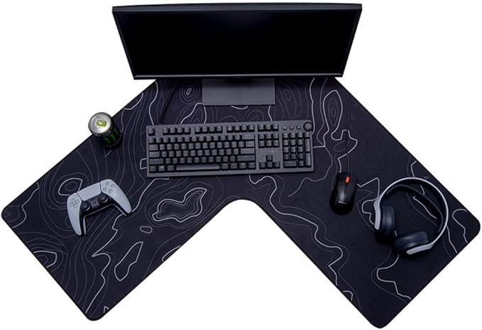 Con-Tact Brand XL Extended Mouse Pad - L-Shaped Desk Mat with Stitched Edges - Non-Slip, Water-Resistant Keyboard Mat - Extra Large Desk Pad for Gamers, Home & Office Use - 36.22" x 15.74" (Topo)