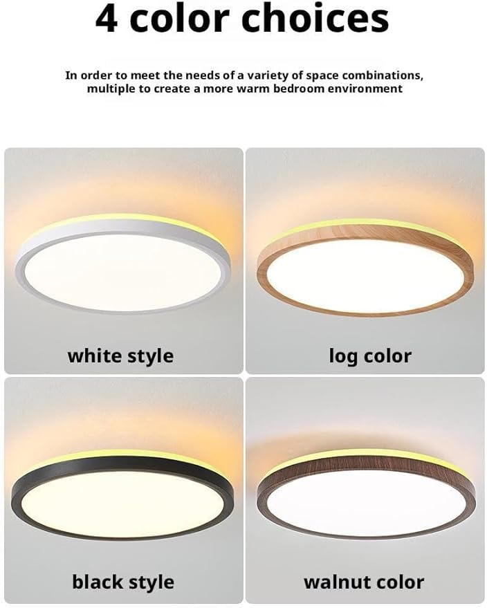 Ultra-Thin LED Ceiling Light for Bedroom, Wood Grain Finish, Flush Mount, Asian-Inspired Design, Flicker-Free & Dimmable, Eye Care Lighting(White,11.81 * 11.81 * 1.77inch)