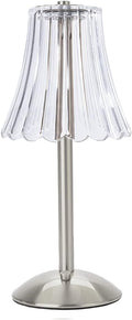Cordless Table Lamps for Home,Table,Dining Room, Gold Rechargeable Lamps, USB Charge 12'' Tall LED Brass Portable Outdoor Indoor Table Lamp with Built-in Dimmer (Silver-Flower)