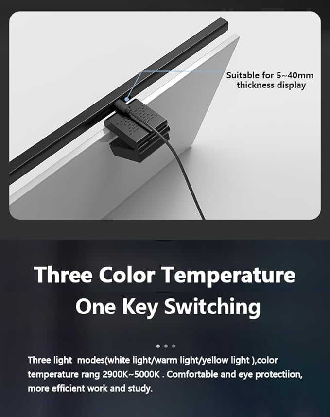 Vctitil Computer Monitor Light Bar, 3 Color Temperature Mode Computer Screen Monitor Light Bar for Eye Caring, USB Powered Stepless Dimming LED Light Bar for Home and Office