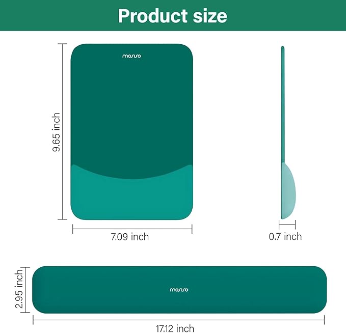 MOSISO Wrist Rest Support for Mouse Pad&Keyboard Set, Rectangular Ergonomic Mousepad Non-Slip Base Home/Office Easy Typing Pad with Neoprene Cloth&Raised Silicone Lining, Teal Green