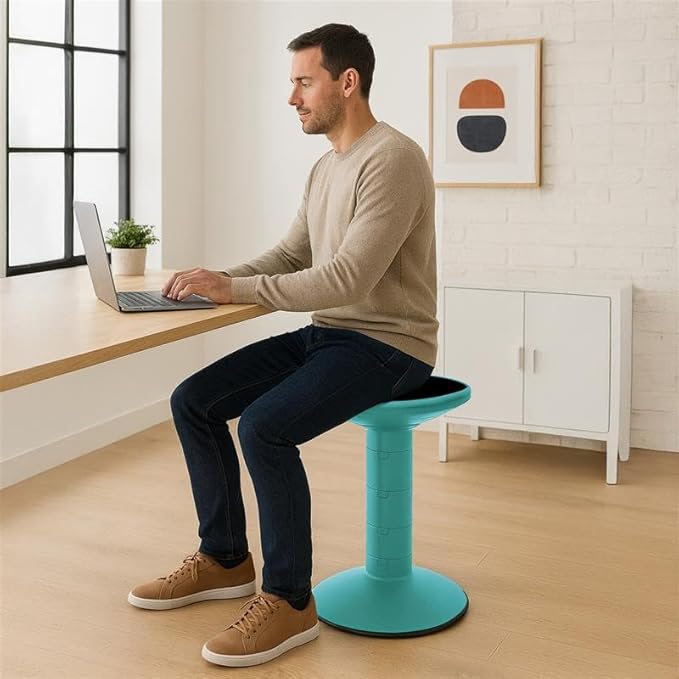 Storex Active Tilt Stool – Ergonomic Seating for Flexible Office Space and Standing Desks, Adjustable 12-24 Inch Height, Teal (00325A01C)