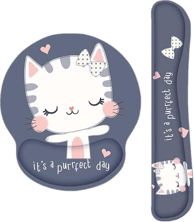 RICHEN Keyboard Wrist Rest and Mouse Pad with Wrist Support, Memory Foam Set for Computer/Laptop/Mac,Gaming and Office, Sturdy & Comfortable & Lightweight for Easy Typing (Cute Cat)