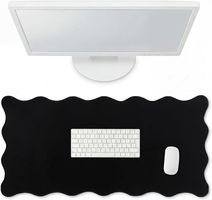 Scalloped Desk Mat Large Scalloped Piping Cute Desk Mat Aesthetic Preppy Table Pad Large Nonslip Pad with Edge Stitching Waterproof Gaming(Black,23.62 x 13.78 Inches)