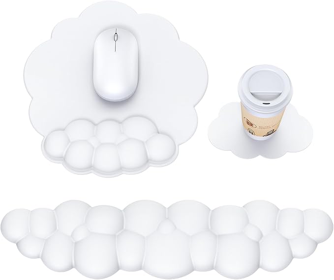 Cloud Mouse Pad with Wrist Rest, Cloud Keyboard Wrist Rest, Mouse Pad Wrist Support, Ergonomic Keyboard Mouse Wrist Support White
