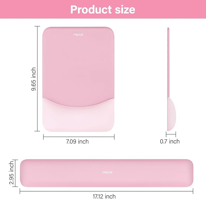 MOSISO Wrist Rest Support for Mouse Pad&Keyboard Set, Rectangular Ergonomic Mousepad Non-Slip Base Home/Office Easy Typing Pad with Neoprene Cloth&Raised Silicone Lining, Pink