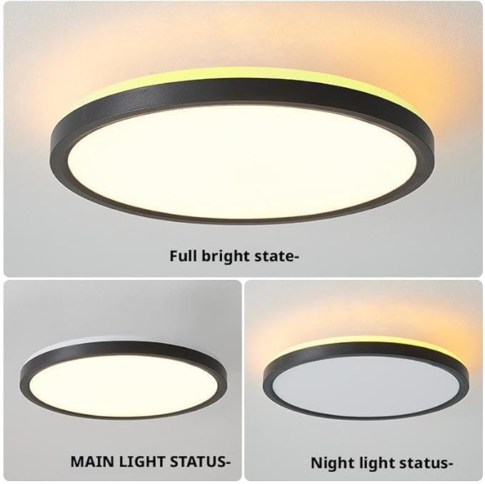 Ultra-Thin LED Ceiling Light for Bedroom, Wood Grain Finish, Flush Mount, Asian-Inspired Design, Flicker-Free & Dimmable, Eye Care Lighting(Black,15.74 * 15.74 * 1.77inch)
