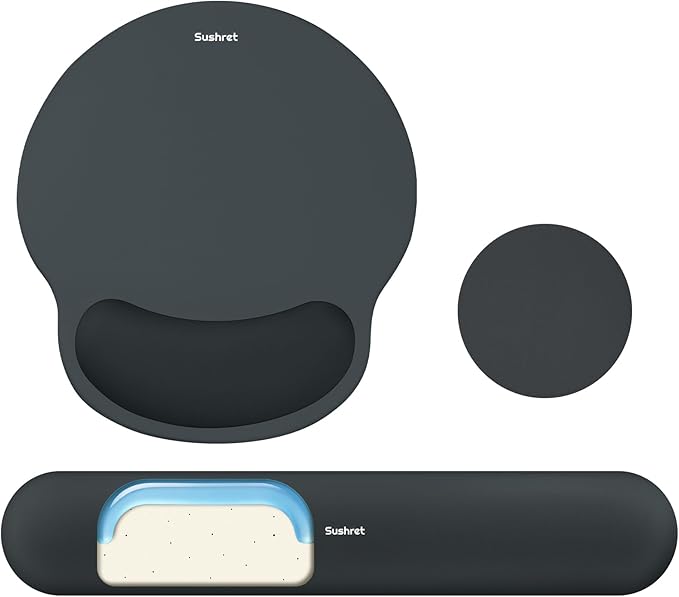 Mouse Pad and Keyboard Wrist Rest, 3-in-1 Gel Memory Foam Ergonomic Mouse Pad with Wrist Rest Set, Gaming Mousepad Arm Cushion Support for Computer Office Desk Accessories Cute Setup, Charcoal