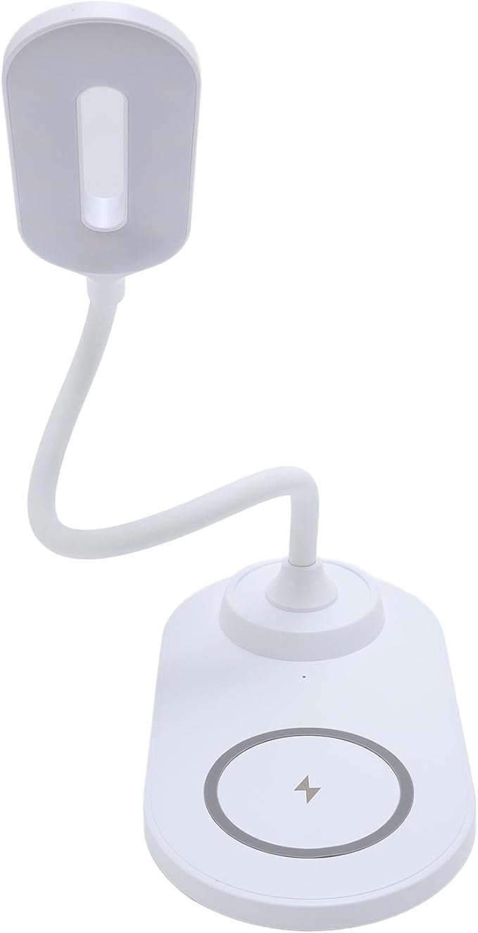 Dpofirs LED Desk Lamp Table Light with Wireless Charger 15W Phone 5W Earphone Adjustable Gooseneck 360° Eye Caring Light for Home Office Bedroom Study (White)