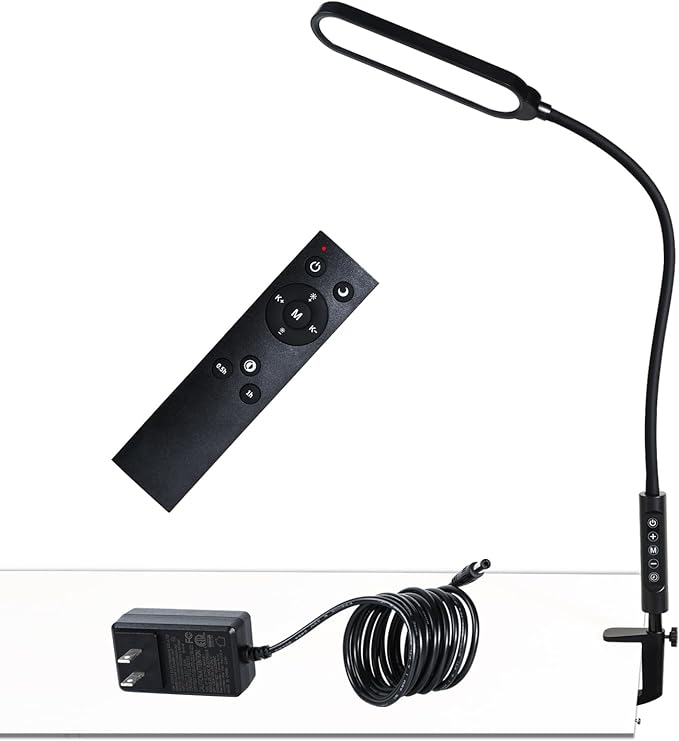 Clamp Lamp, Ultra Bright Clip on Light, CRI>95,18W, 3000 LMS, 3 Color Modes, Soft Touch Control with Timer, Eye-Caring Task Lamp with Remote for Reading, Home, Office (Adapter Included)
