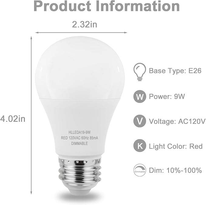 Verbeeck 670nm Red Light Bulb,9W E26 A19 Red Light Sleep Therapy Bulb,Dimmable,Melatonin Promoting,Healthy Sleep Light,Night Light for Bedroom,Baby Nursery,Reading,3 Pack