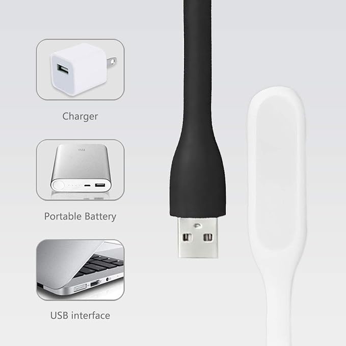 USB LED Light Lamp for Power Bank, Portable Eye Care Mini Night Light with Flexible Arm, USB Gooseneck Reading Lamps Book Light,Compatible for Desktop, Notebook Laptop (10-White)