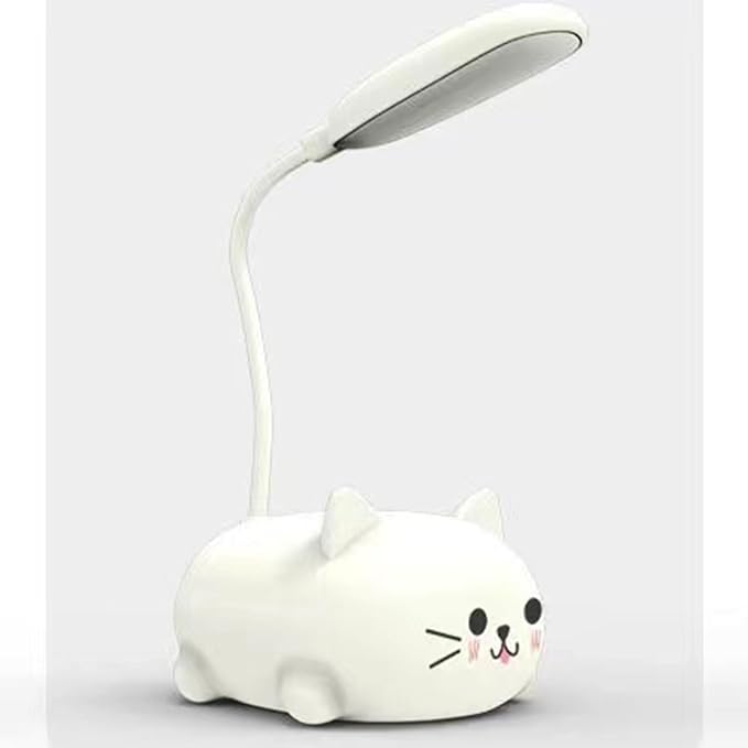 LED Desk Lamp for Kids, Cute Cat Lamp USB Rechargeable Reading Light,Portable LED Table Light, Flexible Gooseneck Eye-Care Cartoons Small Desk Lamp Girls Gifts (White)