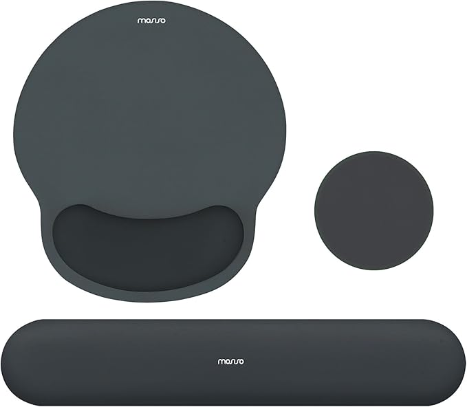 MOSISO Wrist Rest Support for Mouse Pad&Keyboard Set, Circle Curved Ergonomic Mousepad&Coaster Non-Slip Base Home/Office Wrist Support&Easy Typing Pad with Soft Cloth&Silicone Lining, Slate Gray