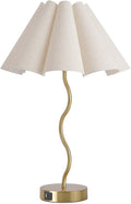 Touch Control Table Lamp with USB Ports, 27” Tall Gold Bedside Lamp with 3-Way Dimmable E26 Bulb, Fabric Shade & Curved Metal Stem, Modern Nightstand Lamp for Bedroom, Living Room, Office