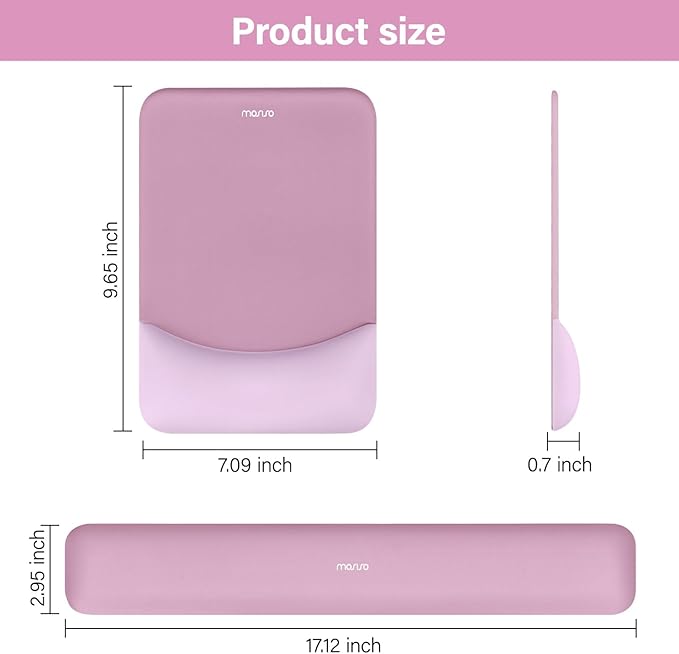 MOSISO Wrist Rest Support for Mouse Pad&Keyboard Set, Rectangular Ergonomic Mousepad Non-Slip Base Home/Office Easy Typing Pad with Neoprene Cloth&Raised Silicone Lining, Mauve Pink