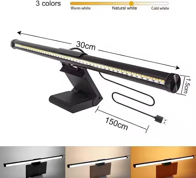 Dual-Sided Screen Light Bar, RGB Atmosphere Backlight & 3 Color Temperatures, Touch Control Non-Magnetic Lamp for Low-Light Eye Care