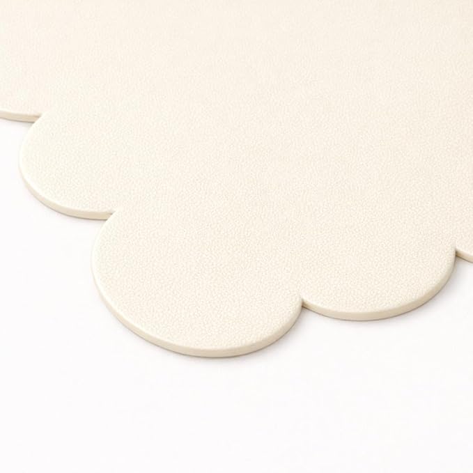 Orelle Scalloped Desk Mat | Vegan Leather Desk Mat for Keyboard and Mouse, Laptop, Makeup Vanity | Computer Desk Pad Mat | Office Desk Cover Mat | Desk Blotter Mat | 30 x 15” | Cream