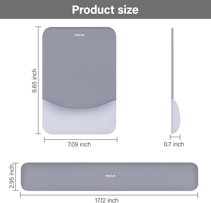 MOSISO Wrist Rest Support for Mouse Pad&Keyboard Set, Rectangular Ergonomic Mousepad Non-Slip Base Home/Office Easy Typing Pad with Neoprene Cloth&Raised Silicone Lining, Gray
