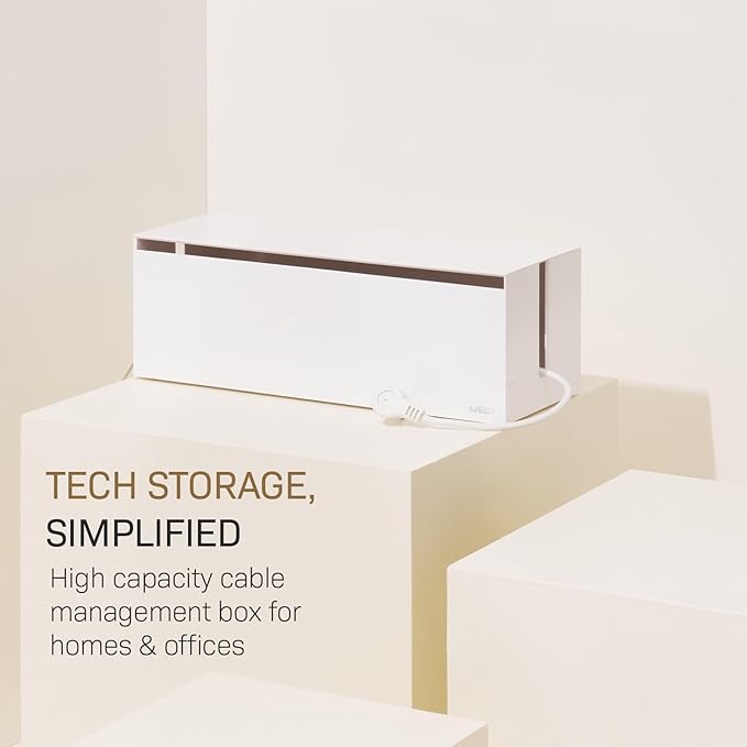 YAMAZAKI Home Cable Management Box – Cord Organizer Box with Lid, Minimalist Cable Storage for Office, Abs Plastic - Abs Plastic