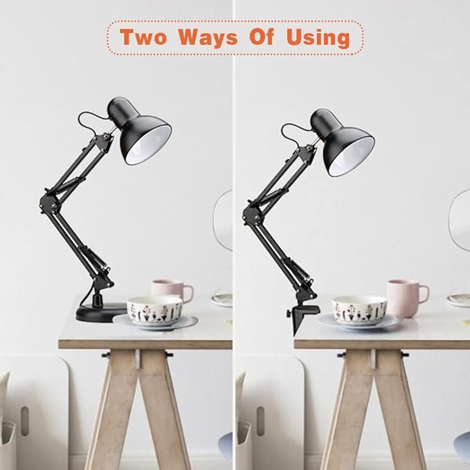 ShellKingdom Architect Task Lamp, Adjustable Swing Arm Desk Lamp with Clamp, Classic Desk Lamp for Home Office Reading (Black)