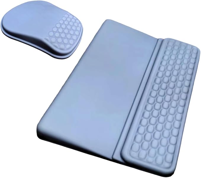 Keyboard Wrist Rest -Ergonomic Mouse Pad- with Carpal Tunnel Massage Bumps and Full Memory Gel Design - Ideal Frequent Computer (Grey)