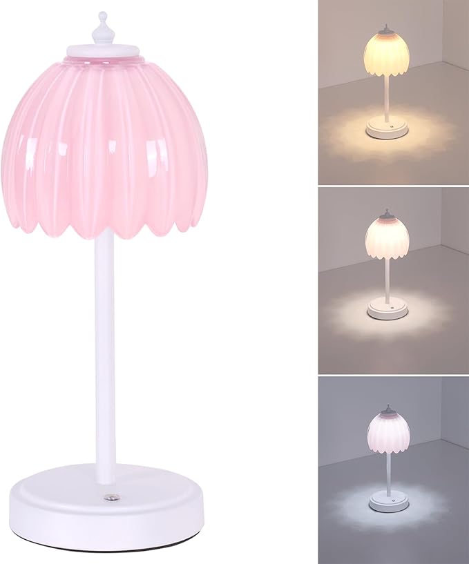 Rechargeable Table Lamp with 5200mAh Battery & Touch Control - 3 Adjustable Color Temperatures, Cordless Dimmable Table Light for Bedroom, Office Desk, Nightstand(Creamy Pink, 1 Pack