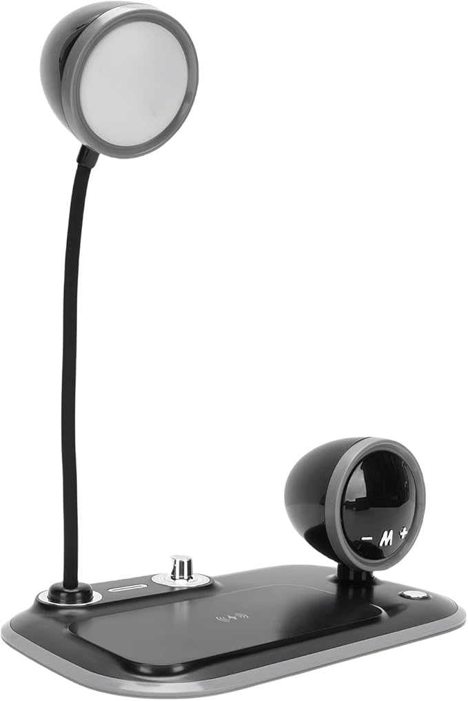 Dpofirs Black LED Desk Lamp with Wireless Charger | Dimmable White, Light, Eye Caring for Reading, 15W Fast Charging for iOS &, 360° Metal Gooseneck, Compact
