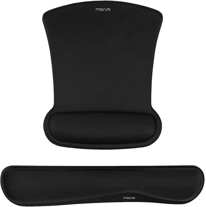 MOSISO Wrist Rest Support for Mouse Pad & Keyboard Set, Ergonomic Mousepad Non-Slip Base Home/Office Easy Typing Cushion with Neoprene Cloth & Raised Memory Foam, Black