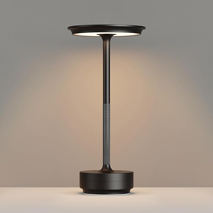 Rechargeable Cordless Table Lamp, LED Portable 5000mAh Touch Table Light, 3 Color Stepless Dimming Battery Powered Table Lamp for Restaurant/Home/Outdoor/Camping.(Black)