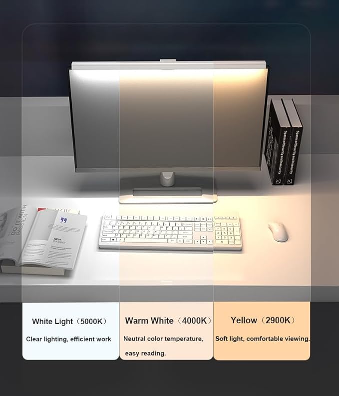 Vctitil Computer Monitor Light Bar, 3 Color Temperature Mode Computer Screen Monitor Light Bar for Eye Caring, USB Powered Stepless Dimming LED Light Bar for Home and Office