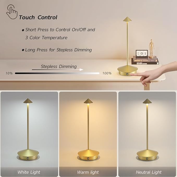 2 Pack Aluminum Cordless Table Lamp, 6000mAh Rechargeable Table Lamps, Portable Touch LED Lamp, Outdoor Waterproof Dimmable Cordless Rechargeable Table Lamps for Restaurant/Patio- Black (Jinse)