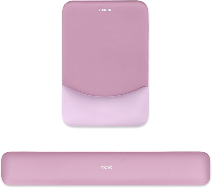MOSISO Wrist Rest Support for Mouse Pad&Keyboard Set, Rectangular Ergonomic Mousepad Non-Slip Base Home/Office Easy Typing Pad with Neoprene Cloth&Raised Silicone Lining, Mauve Pink