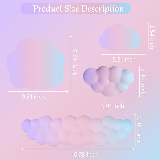Cloud Mouse Pad Keyboard Wrist Rest for Mouse 4PCS Mini Small Desk Mat Pad Set Memory Foam Non-Slip Cute Ergonomic Gaming Mouse Wrist Support for Computer Home Office Pink Purple Blue