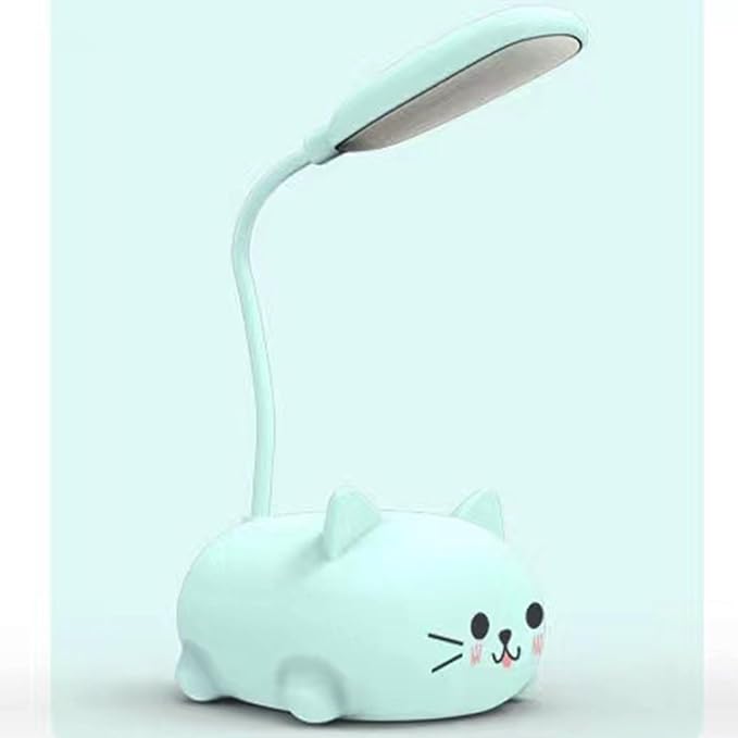 LED Desk Lamp for Kids, Cute Cat Lamp USB Rechargeable Reading Light,Portable LED Table Light, Flexible Gooseneck Eye-Care Cartoons Small Desk Lamp Girls Gifts (Blue)