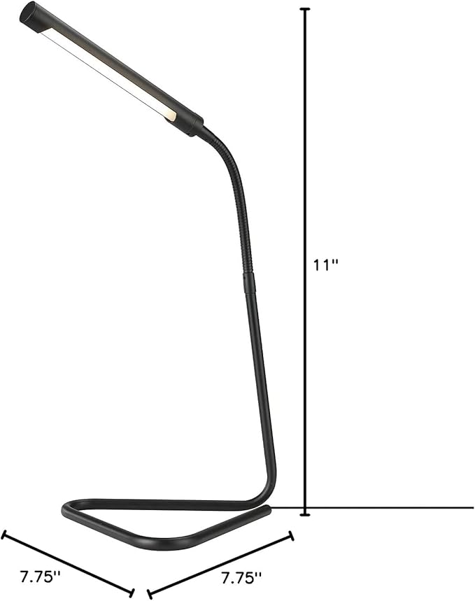 Globe Electric 56060 Arden 12" LED Integrated Desk Lamp, Adjustable Gooseneck, in-Line On Off Switch, USB Cable Included, 7 Watts, 200 Lumens,Black