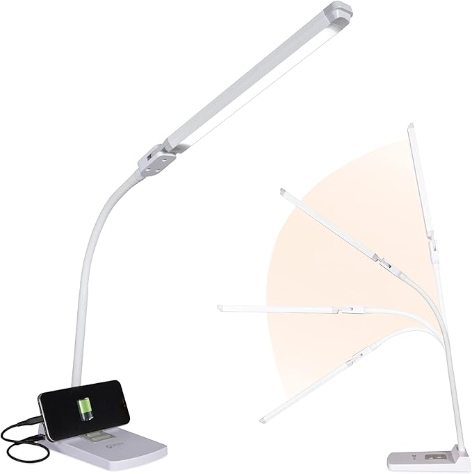 Ottlite Swivel LED Desk Lamp with USB Charging and Stand - ClearSun LED Technology - Adjustable & Flexible Neck, Touch Switch, Dimmable & Integrated Phone Holder - Desk Lamp for Work, Study & Reading