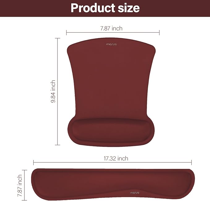 MOSISO Wrist Rest Support for Mouse Pad & Keyboard Set, Ergonomic Mousepad Non-Slip Base Home/Office Easy Typing Cushion with Neoprene Cloth & Raised Memory Foam, Wine Red