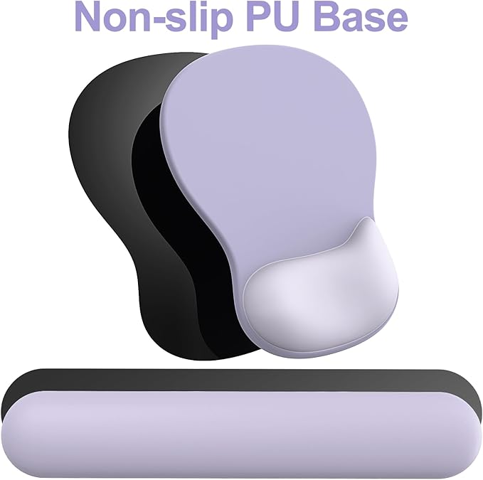 Ergonomic Mouse Pad with Wrist Rest and Keyboard Wrist Rest, Gel Mousepad and Wrist Rest for Computer Keyboard, Ergonomic Wrist Support, Non-Slip PU Base, Mouse Pad with Wrist Support for Gaming, Office, Purple
