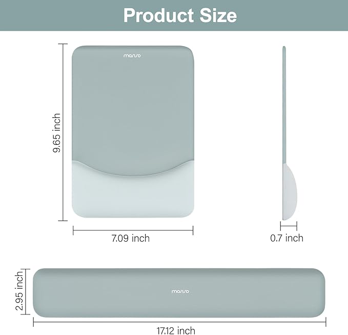 MOSISO Wrist Rest Support for Mouse Pad&Keyboard Set, Rectangular Ergonomic Mousepad Non-Slip Base Home/Office Easy Typing Pad with Neoprene Cloth&Raised Silicone Lining, Powder Blue