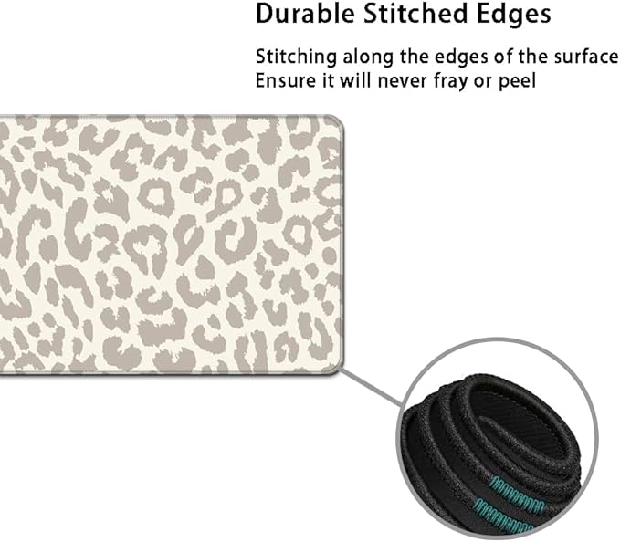 MIBITRI Keyboard Mouse Pad Set, Extended Gaming Mouse Pad+Ergonomics Keyboard Wrist Rest Support, Memory Foam, Easy Typing, 4Pcs XXL Ultra Thick Desk Mat, Leopard Print