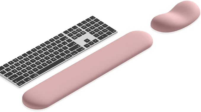 Ergonomic Wrist Rest Set for Keyboard and Mouse | Cooling Gel & Slow-Rebound Memory Foam Palm Support Pad | Luxe Leather, Minimalist, Non-Slip PU Base for Office, Laptop & Gaming (01Pink)