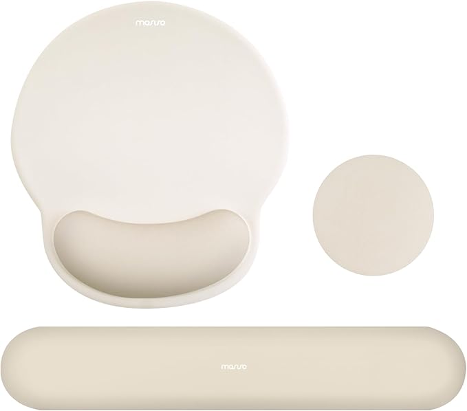 MOSISO Wrist Rest Support for Mouse Pad&Keyboard Set, Circle Curved Ergonomic Mousepad&Coaster Non-Slip Base Home/Office Wrist Support&Easy Typing Pad with Soft Cloth&Silicone Lining, Khaki