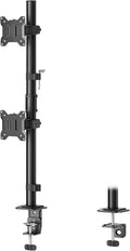 monTEK Stable Vertical Dual Monitor Mount, Stacked Desk Stand for Two 17-32 inch Screens, Full Motion Arm with Tilt, Swivel, Rotation, Supports 22 lbs per Side, C-Clamp/Grommet Base, VESA 100×100mm