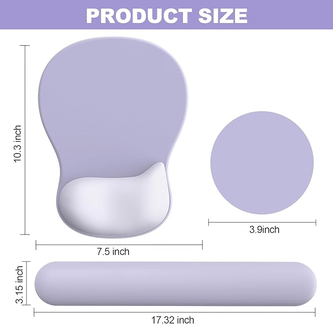 Ergonomic Mouse Pad with Wrist Rest and Keyboard Wrist Rest, Gel Mousepad and Wrist Rest for Computer Keyboard, Ergonomic Wrist Support, Non-Slip PU Base, Mouse Pad with Wrist Support for Gaming, Office, Purple