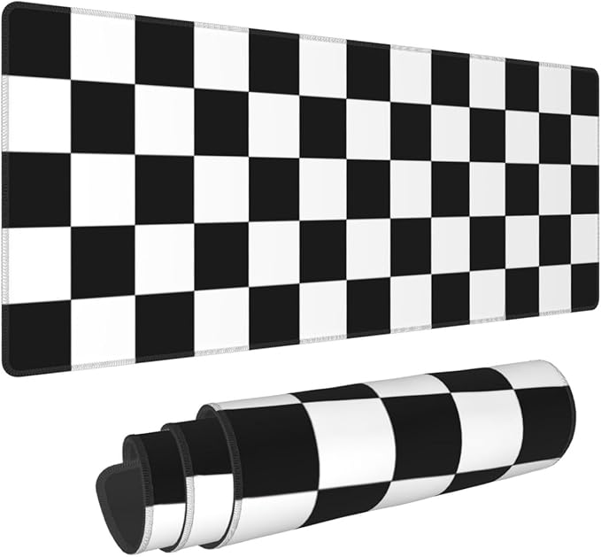 Black and White Checkered Mouse Pad Extended Large Gaming Mousepad XL Big Long Oversized Desk Mat Stitched Edges 31.5 X 11.8 Inch for Home Office