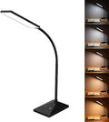 LED Desk Lamp, 5 Color Modes with 7 Levels of Brightness, Eye-Caring Dimmable Table Lamp Office Lamp with USB Charging Port, Touch Control Sensitive Dimmable 12W Black