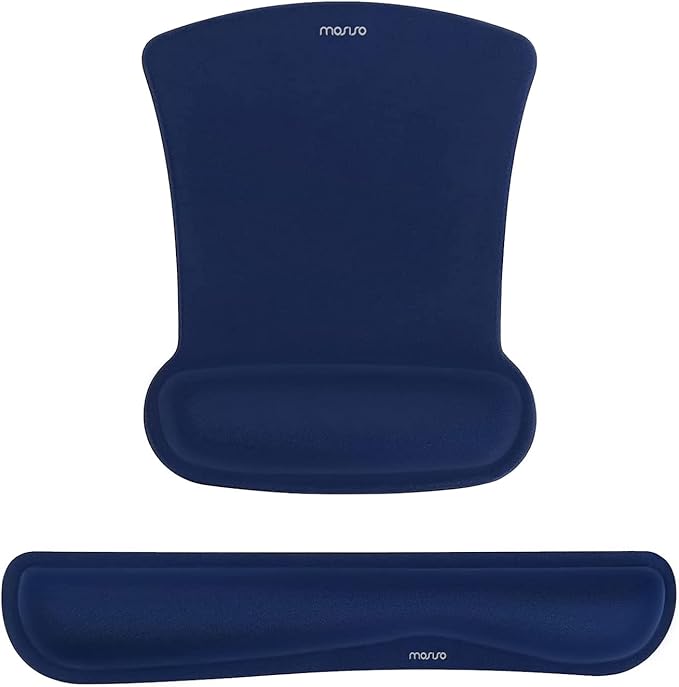 MOSISO Wrist Rest Support for Mouse Pad & Keyboard Set, Ergonomic Mousepad Non-Slip Base Home/Office Easy Typing Cushion with Neoprene Cloth & Raised Memory Foam, Navy Blue